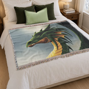 Manta Majestuoso Dragón Verde Esmeralda Fantasía