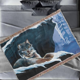 Manta Majestuoso Lince Invernal Descansando en Montaña N