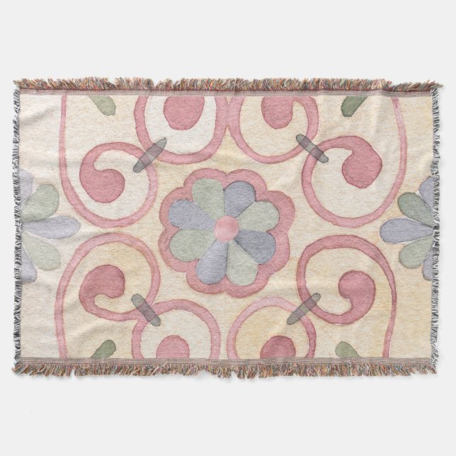 Manta Málica española italiana acuarela rosa floral (Anverso)