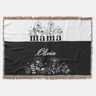 Manta Mamá Flor Silvestre Minimalista en Blanco y Negro
