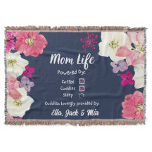 Mami Life Coffee & Sleep Floral Name Throw Blanket