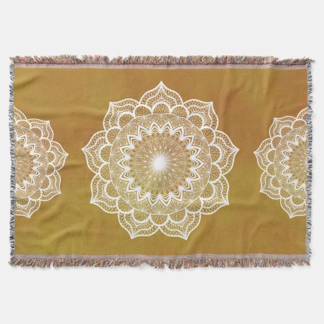 Manta Mandala Blanco sobre Fondo Dorado (Anverso)