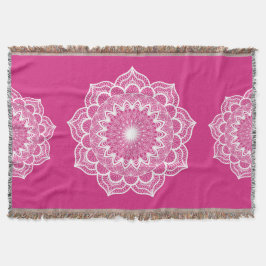 Manta Mandalá Blanco sobre Fondo Rosa