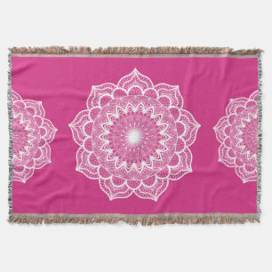 Manta Mandalá Blanco sobre Fondo Rosa