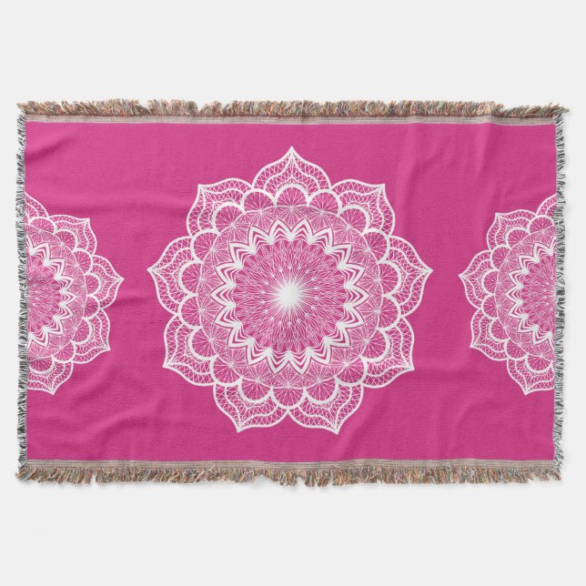 Manta Mandalá Blanco sobre Fondo Rosa (Anverso)