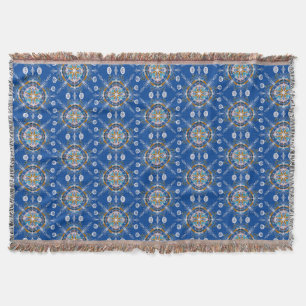 Manta Mandalá Dibujado a Mano Boho Color Azul Mostaza Co