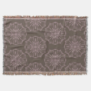 Manta Mandalá Dibujado a Mano Boho Patrón Rosa Beige Mar