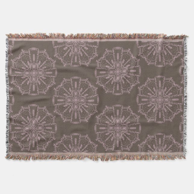 Manta Mandalá Dibujado a Mano Boho Patrón Rosa Beige Mar (Anverso)