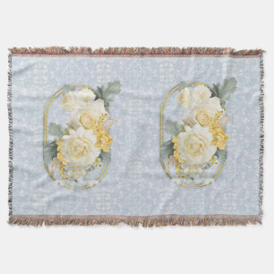 Manta Mandalas azul claro, rosa y blanco inmaculados