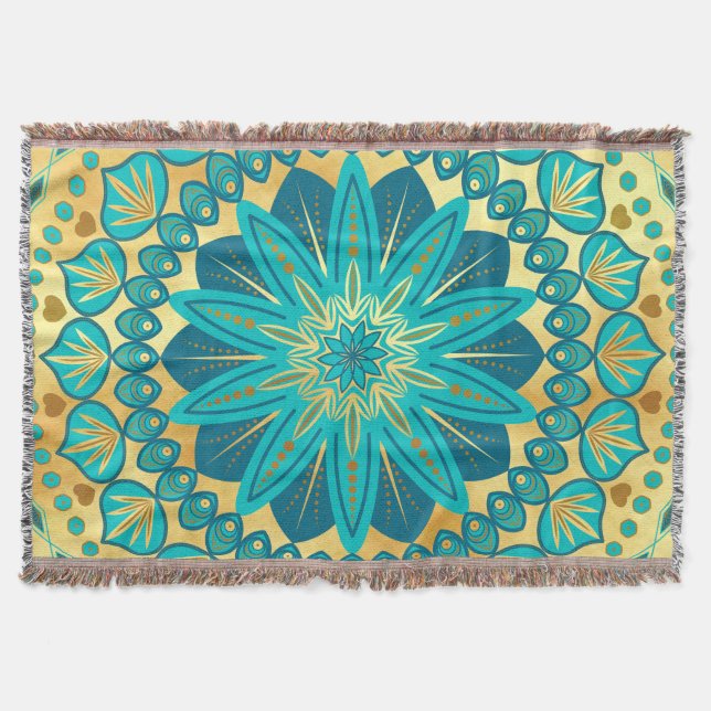 Manta Mandalas de Flor de Oro Azul (Anverso)