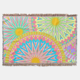Manta Mandalas superpuestas rosa azul amarillo menta púr