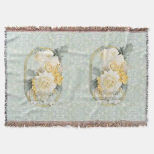 Manta Mandalas verdes, amarillas y blancas sin foco