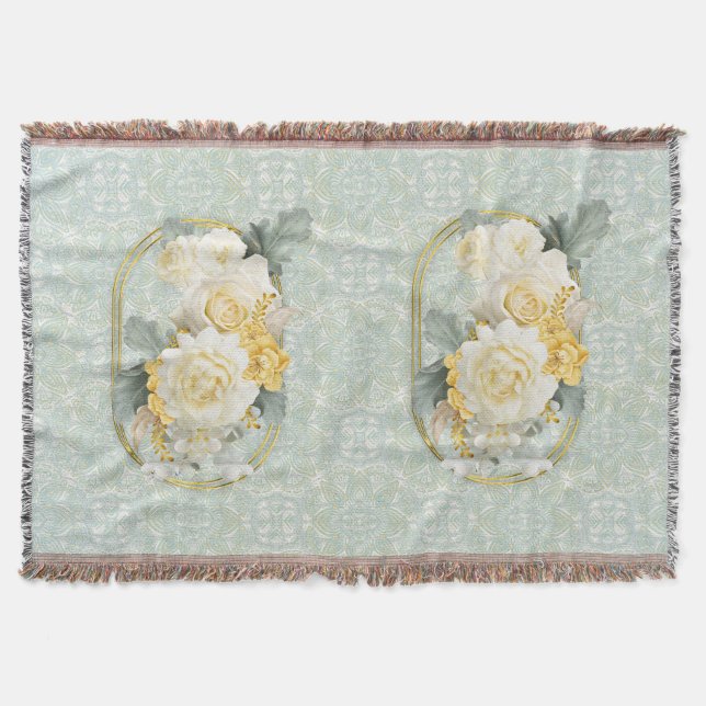 Manta Mandalas verdes, amarillas y blancas sin foco (Anverso)