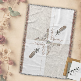 Manta Manuscrito Literario Floral Vintage con Flecos Tej