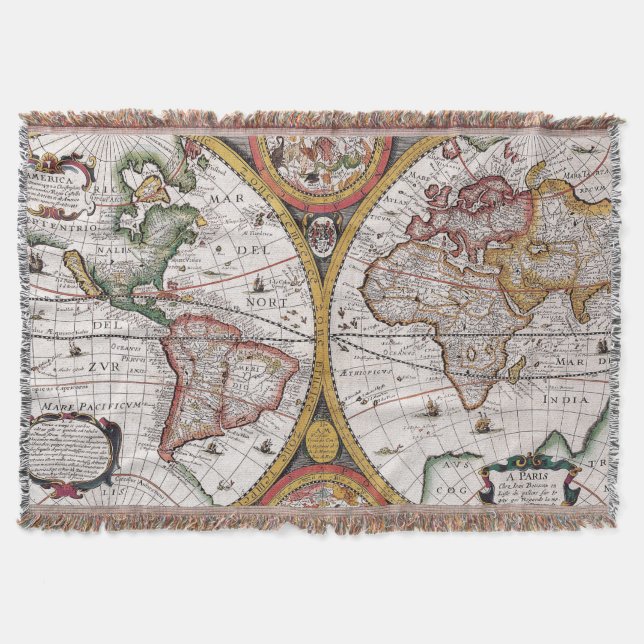Manta Mapa antiguo antiguo inspirado (12) (Anverso)
