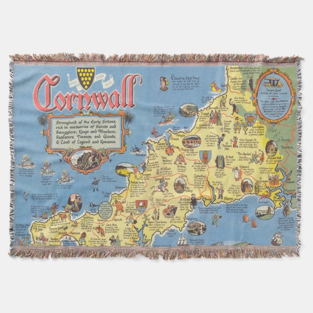 Manta Mapa de Cornualles, Inglaterra (Anverso)