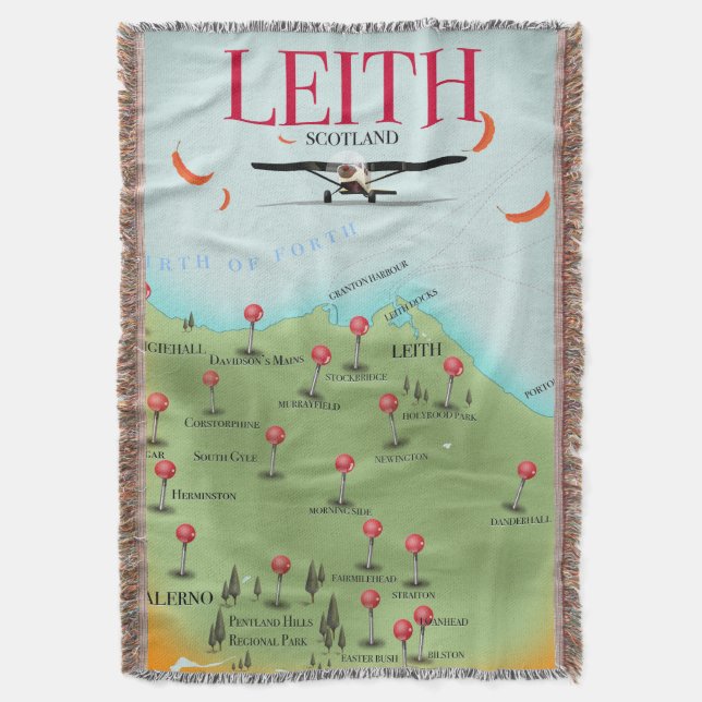 Manta Mapa de estilo vintage de Leith Scotland (Frente vertical)