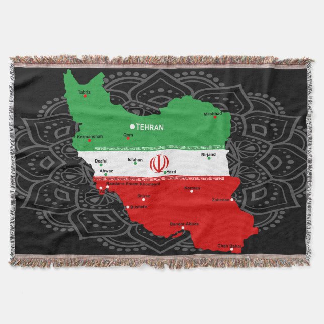Manta Mapa de Irán con bandera y emblema (Anverso)