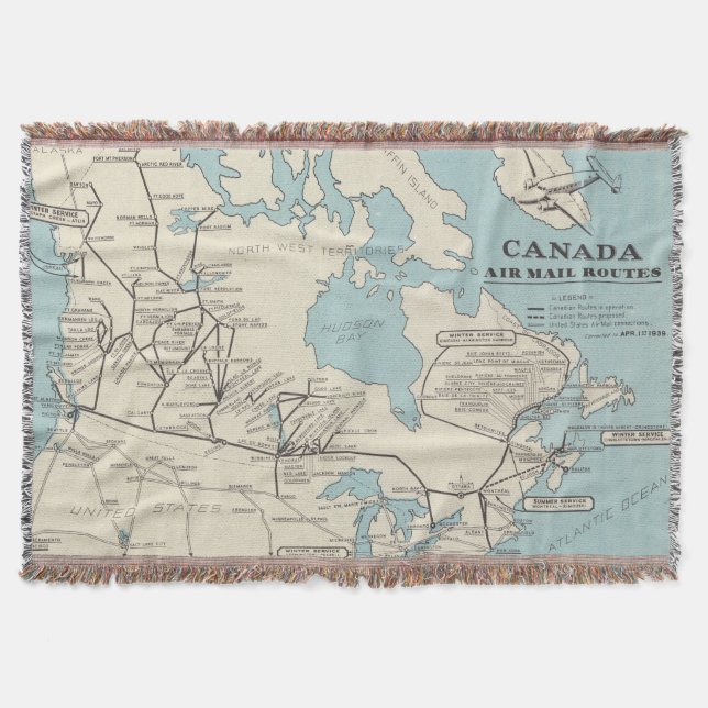 Manta Mapa de las rutas del correo aéreo de Canadá - de (Anverso)