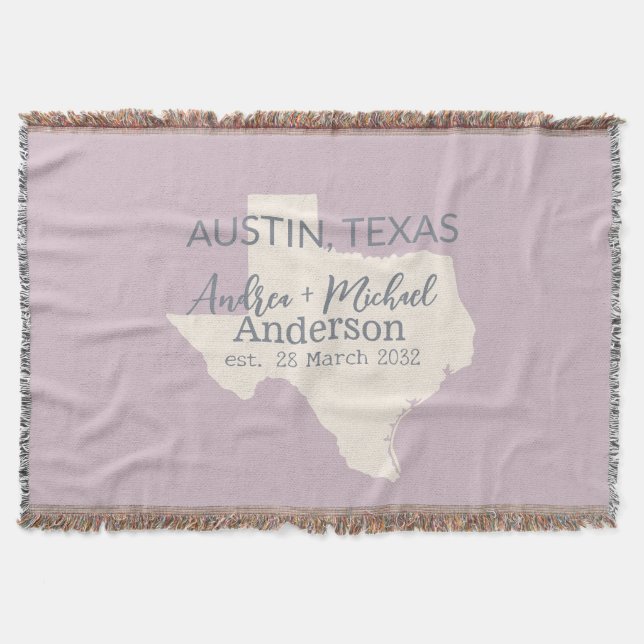Manta Mapa del Estado de Texas Nombre de Pareja y Fecha  (Anverso)