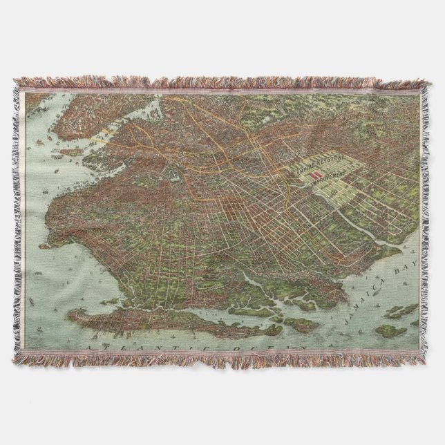 Manta Mapa del vintage de Brooklyn NY (1908) (Anverso)