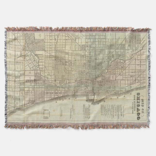 Manta Mapa del vintage de Chicago (1857) (Anverso)