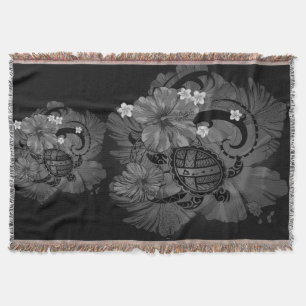 Manta Mapa hawaiano de la gran tortuga Hibiscus Plumeria