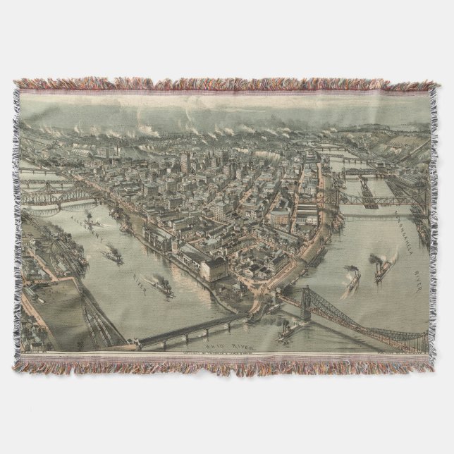 Manta Mapa ilustrado del vintage de Pittsburgh (1902) (Anverso)