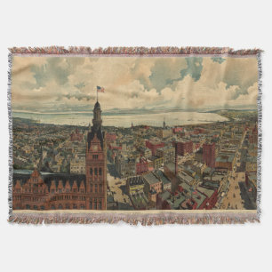 Manta Mapa ilustrado del vintage de WI de Milwaukee