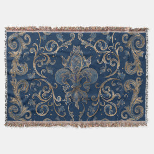 Manta Marble azul y oro adornados con flores de lis