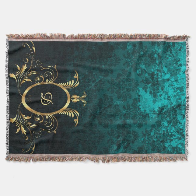 Manta Marco dorado Damask de lujo Personalizado (Anverso)