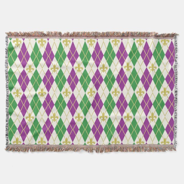 Manta Mardi Gras Argyle Throw Blanket (Anverso)