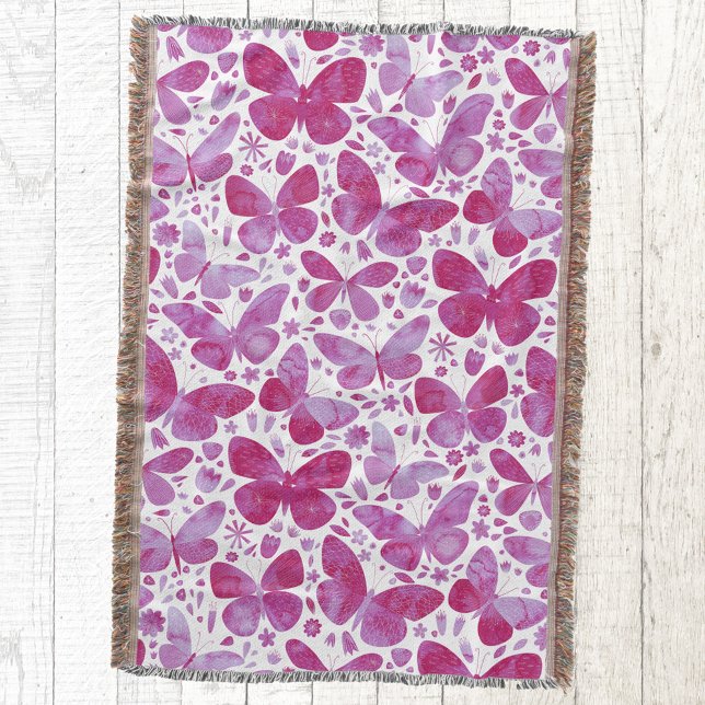 Manta Mariposa acuarela moderna rosa caliente (Magenta hot pink butterfly watercolor pattern cozy throw blanket)