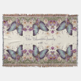 Manta Mariposa Azul Vintage y Floral para Familia