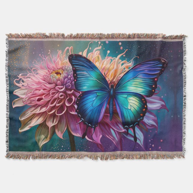 Manta Mariposa azul y Dahlia (Anverso)