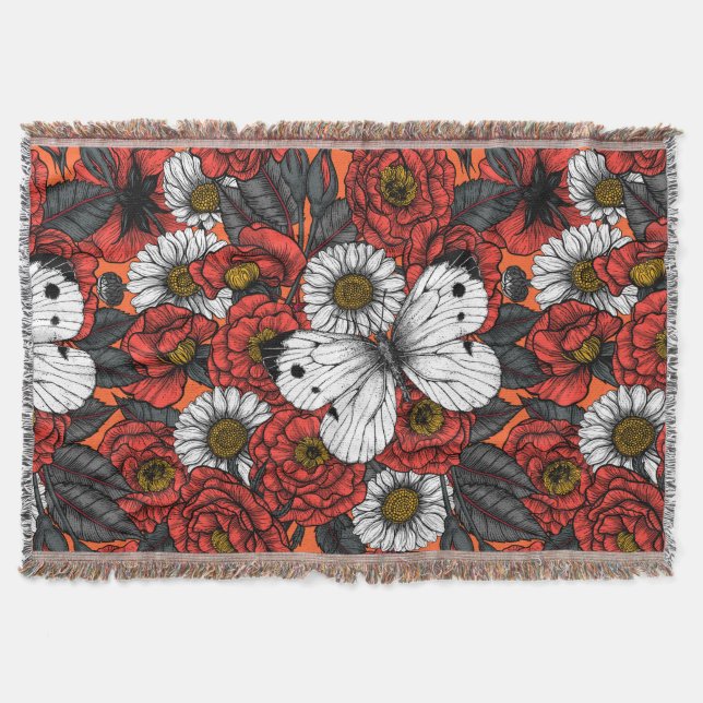 Manta Mariposa blanca y rosas (Anverso)