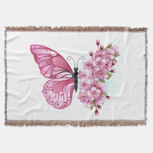 Manta Mariposa de flores con Sakura rosa
