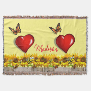 Manta Mariposa de girasol Bumblebee Throw Blanket