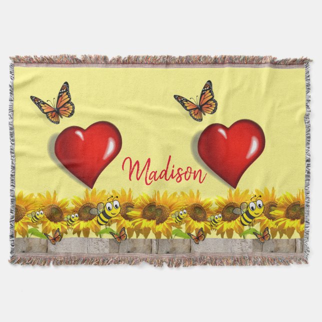 Manta Mariposa de girasol Bumblebee Throw Blanket (Anverso)