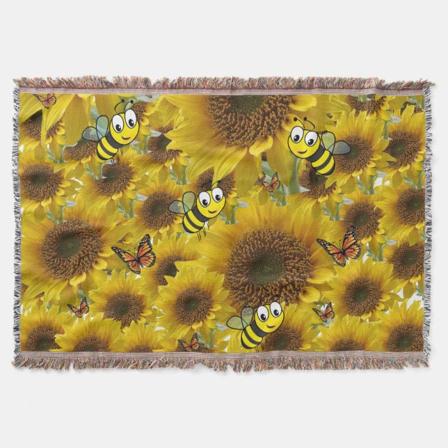 Manta Mariposa de girasol Bumblebee Throw Blanket (Anverso)