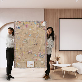 Manta Mariposa Jardín Vintage Throw Blanket