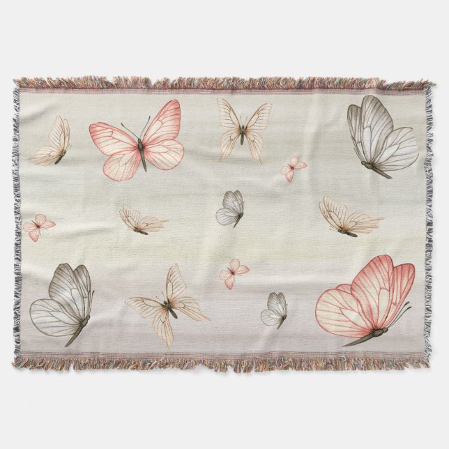 Manta Mariposa Pastel Whimsical Boho Throw Blanket (Anverso)