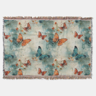 Manta Mariposa Verde Teal Jardín Inglés Floral Vintage