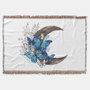 Manta Mariposas azules sobre la media luna de madera