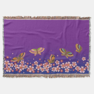 Manta Mariposas japonesas en medio del Sakura florecen e