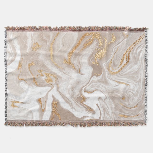 Manta Mármol beige líquido, arte de oro. (Anverso)