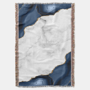 Manta Mármol Blanco Agata Azul Marino Dorada