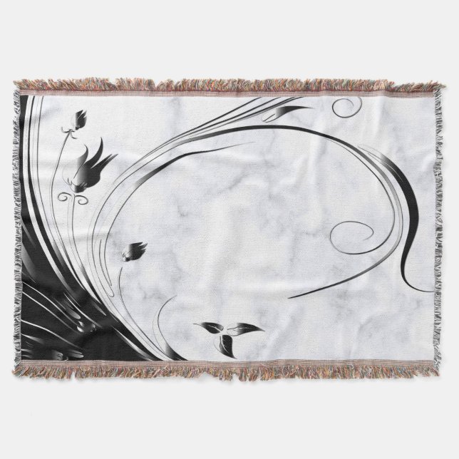 Manta Mármol blanco, gráfico negro filigrí (Anverso)