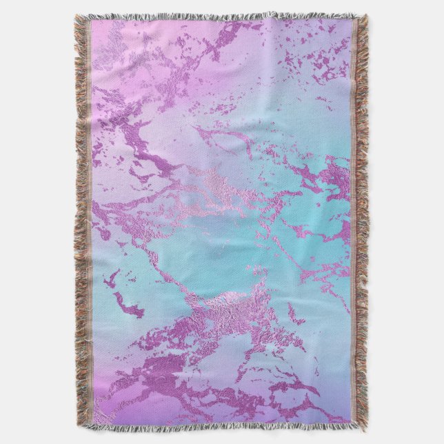 Manta Mármol de moda | Glitzy Glam Violet Purple Blue Om (Frente vertical)
