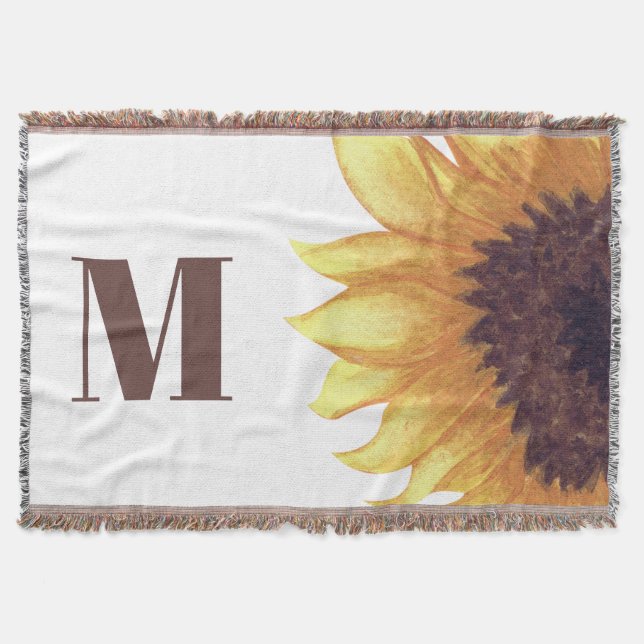 Manta Marrón amarillo girasol monograma blanco (Anverso)